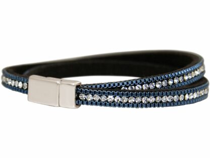 Wickel-Leder-Armband mit Kette 925 Silber und Strass