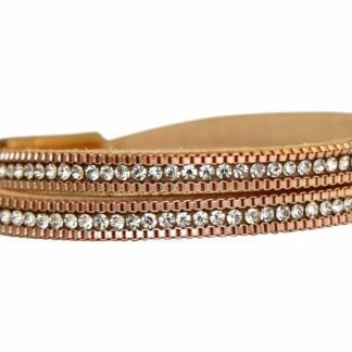 Leder-Armband mit Kette 925 Silber/rosévergoldet und Strass