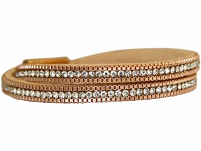 Leder-Armband mit Kette 925 Silber/rosévergoldet und Strass