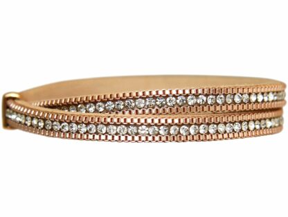 Leder-Armband mit Kette 925 Silber/rosévergoldet und Strass