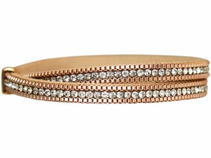 Leder-Armband mit Kette 925 Silber/rosévergoldet und Strass