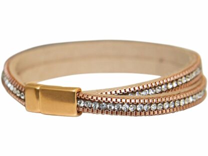 Leder-Armband mit Kette 925 Silber/rosévergoldet und Strass