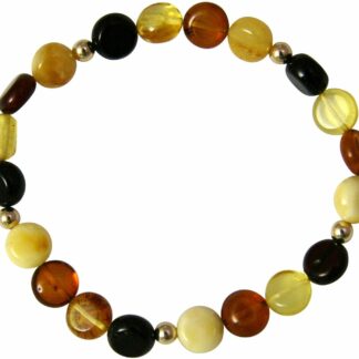 Bernstein-Armband Multicolor mit vergoldeten Kügelchen