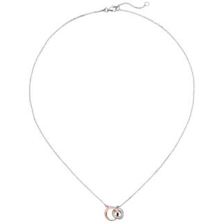 Collier mit Ringe-Design-Anhänger 925 Silber/teilrotvergoldet und Zirkonia