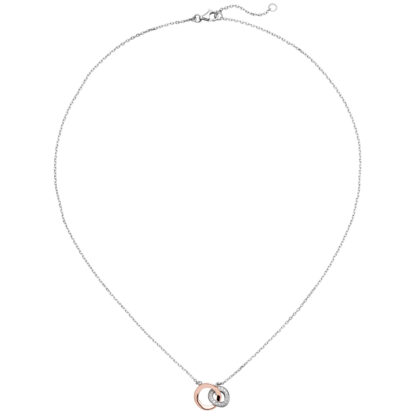 Collier mit Ringe-Design-Anhänger 925 Silber/teilrotvergoldet und Zirkonia