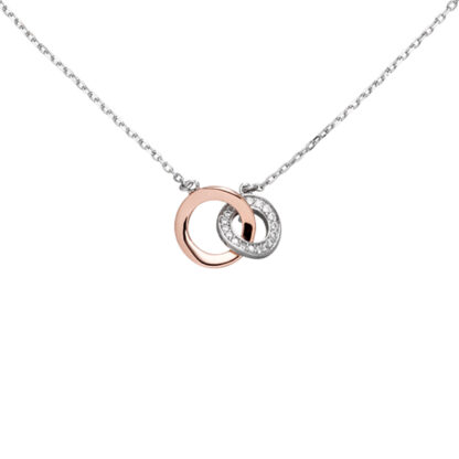 Collier mit Ringe-Design-Anhänger 925 Silber/teilrotvergoldet und Zirkonia