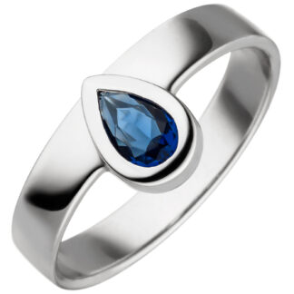 Ring "Tropfen" 925 Silber mit Glas blau