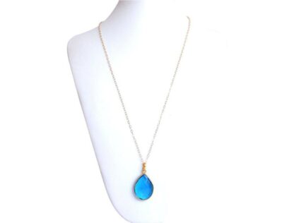 Collier 925 Silber/vergoldet mit Blautopas-Tropfen