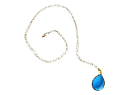 Collier 925 Silber/vergoldet mit Blautopas-Tropfen