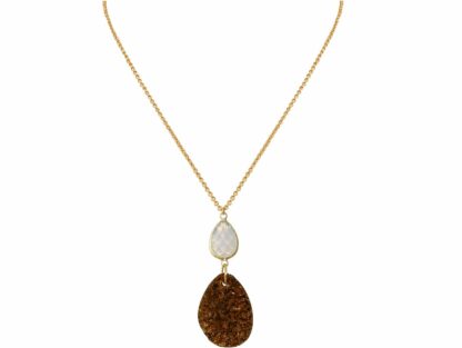 Collier 925 Silber/vergoldet mit Mondstein grau und Achat Druse bronzefarben