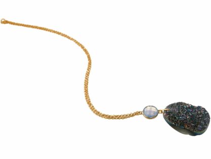 Collier 925 Silber/vergoldet mit Mondstein grau und Achat Druse dunkel