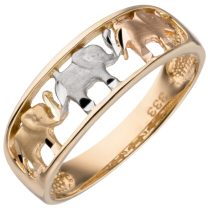 Ring "Elefanten-Herde" 333 Gold Tricolor