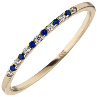 Ring 333 Gelbgold mit Zirkonia weiß und blau