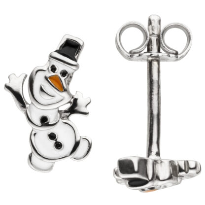 Kinder Ohrstecker "Schneemann" 925 Silber mit Lack bunt