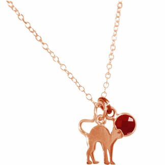 Collier "Katze" 925 Silber/rosévergoldet mit Rubin