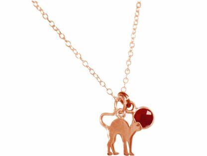 Collier "Katze" 925 Silber/rosévergoldet mit Rubin