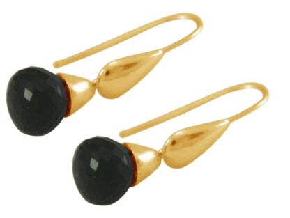 Ohrhaken "Tropfen" vergoldet mit Onyx schwarz