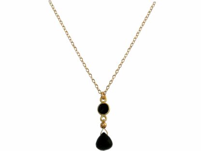 Collier 925 Silber/vergoldet mit Onyx schwarz rund/Tropfen