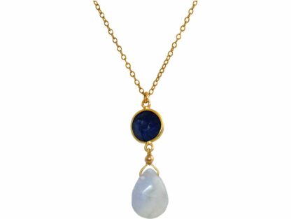 Collier 925 Silber/vergoldet mit Blue Saphir und Chalcedon-Tropfen