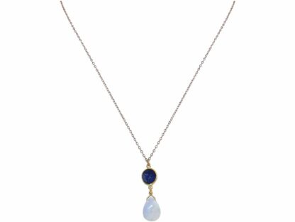 Collier 925 Silber/vergoldet mit Blue Saphir und Chalcedon-Tropfen