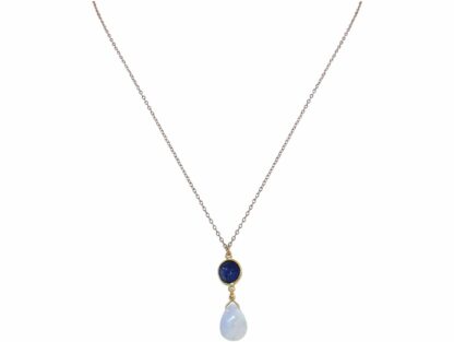 Collier 925 Silber/vergoldet mit Blue Saphir und Chalcedon-Tropfen