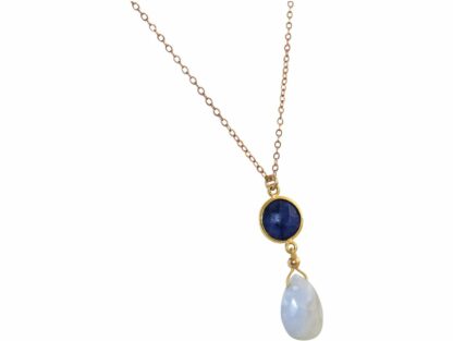 Collier 925 Silber/vergoldet mit Blue Saphir und Chalcedon-Tropfen