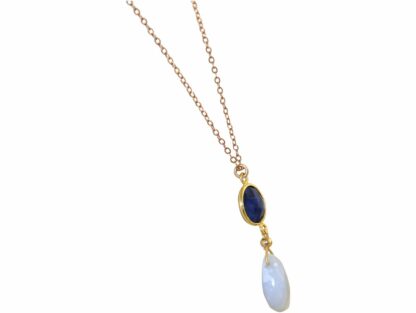 Collier 925 Silber/vergoldet mit Blue Saphir und Chalcedon-Tropfen