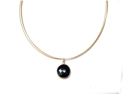 Collier/Juwelierdraht 925 Silber/vergoldet mit Onyx schwarz