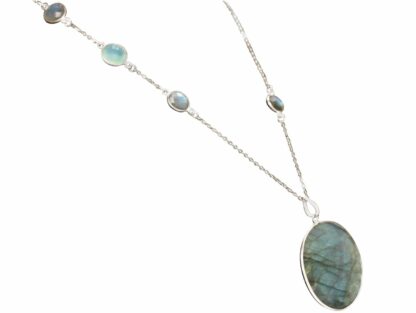 Collier 925 Silber mit Labradoriten und Chalcedon