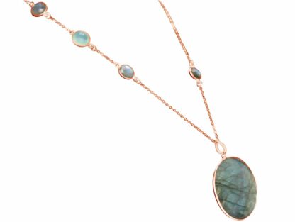 Collier 925 Silber/rosévergoldet mit Labradoriten und Chalcedon