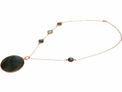 Collier 925 Silber/rosévergoldet mit Labradoriten und Chalcedon