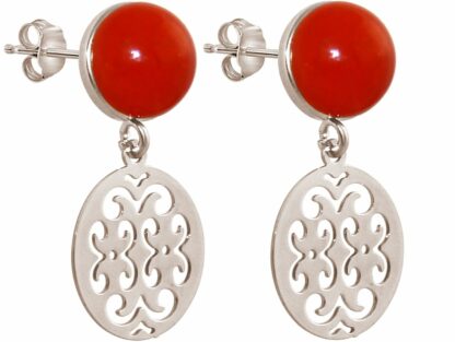 Ohrstecker 925 Silber mit Mandala und Karneol Cabochon