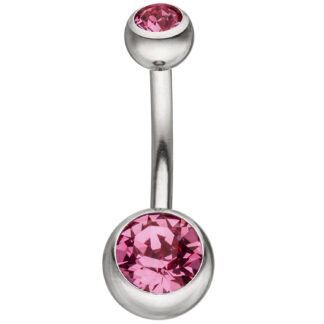 Bauchnabel-Piercing Edelstahl mit Kristallsteinen rosa