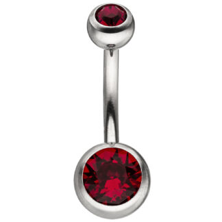 Bauchnabel-Piercing Edelstahl mit Kristallsteinen rot