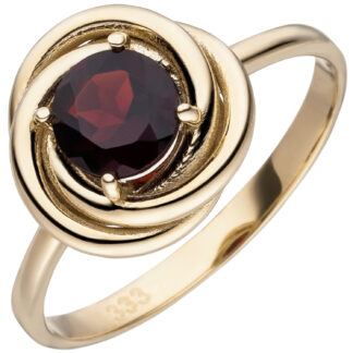 Ring "Wickel-Optik" 333 Gelbgold mit Granat rot