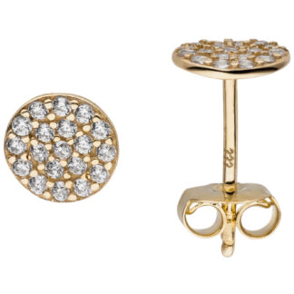 Ohrstecker rund 333 Gelbgold mit 38 Zirkonia weiß facettiert