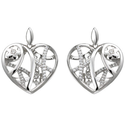 Ohrstecker "Herz mit Blüte" 925 Silber mit 70 Zirkonia weiß