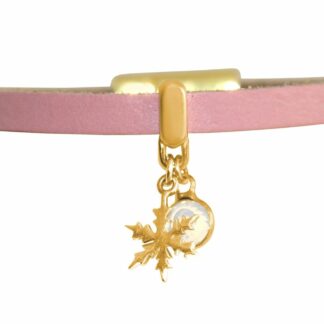 Lederarmband rosa mit „Schneeflocke“ 925 Silber/vergoldet und Rosenquarz