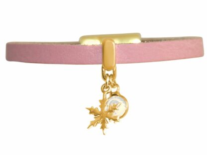 Lederarmband rosa mit „Schneeflocke“ 925 Silber/vergoldet und Rosenquarz