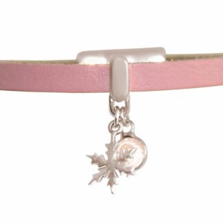 Lederarmband rosa mit "Schneeflocke" 925 Silber und Rosenquarz