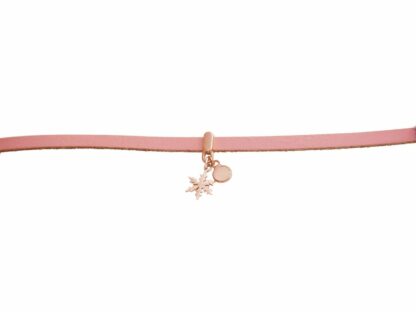 Lederarmband rosa mit „Schneeflocke“ 925 Silber/rosévergoldet und Rosenquarz