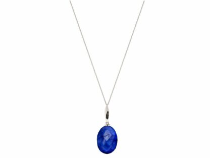 Collier 925 Silber mit Blue Saphir oval