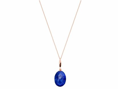 Collier 925 Silber/rosévergoldet mit Blue Saphir oval