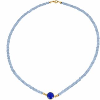 Collier 925 Silber/vergoldet mit Aquamarinen und Blue Saphir