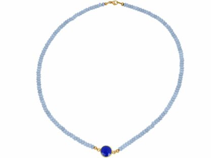 Collier 925 Silber/vergoldet mit Aquamarinen und Blue Saphir