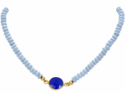 Collier 925 Silber/vergoldet mit Aquamarinen und Blue Saphir