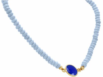 Collier 925 Silber/vergoldet mit Aquamarinen und Blue Saphir