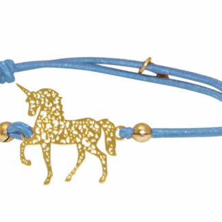 Armband hellblau mit Anhänger "Einhorn" 925 Silber/vergoldet