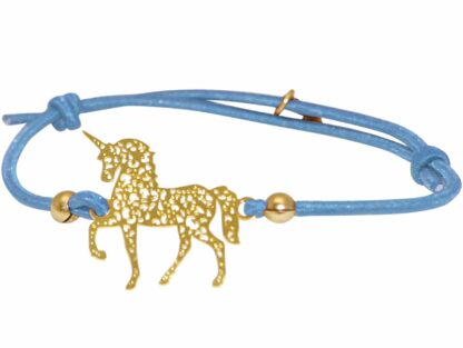 Armband hellblau mit Anhänger "Einhorn" 925 Silber/vergoldet