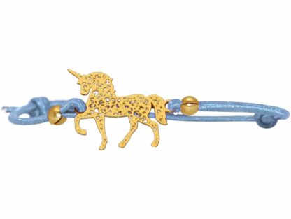 Armband hellblau mit Anhänger "Einhorn" 925 Silber/vergoldet